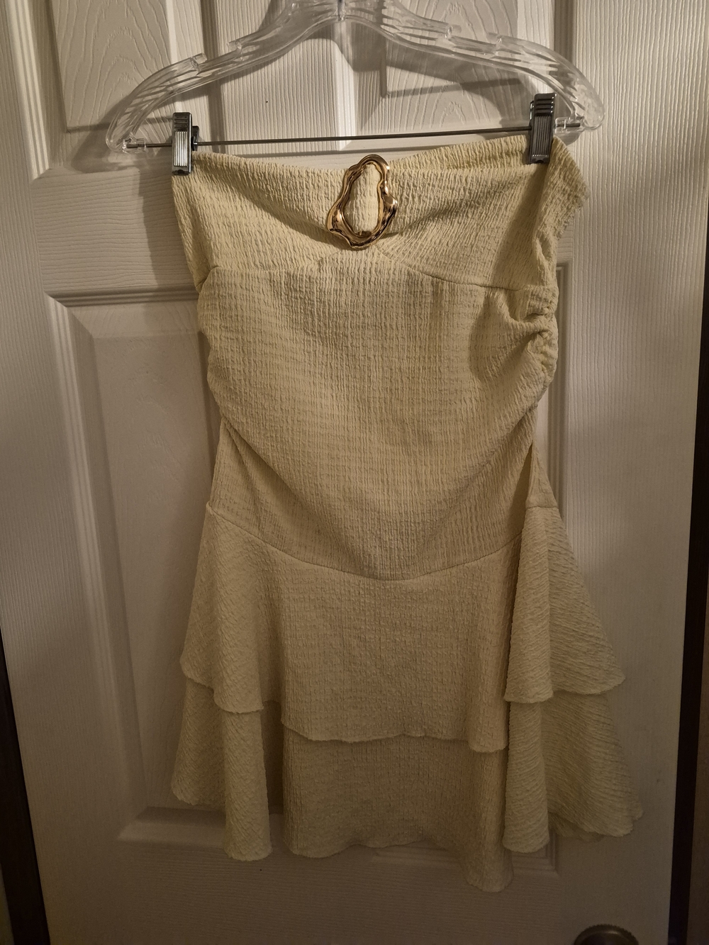 American Girl Strapless Cream Mini Dress with Gold Accent Buckle